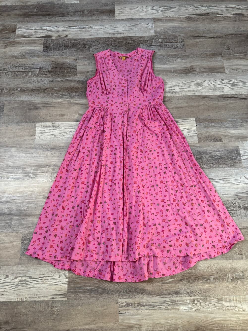 Vintage 90s April Cornell Pink Floral Cotton Maxi Dress Cottagecore Prairie L